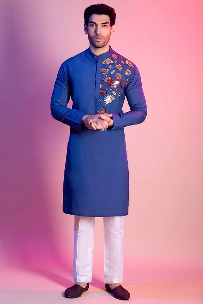 Indigo blue embroidered kurta