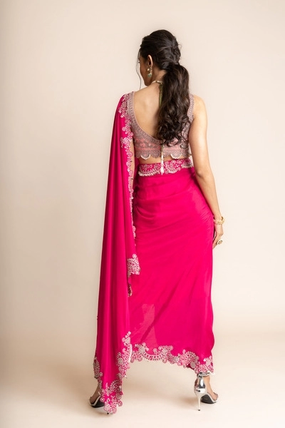 Pre-draped sari set -old rose