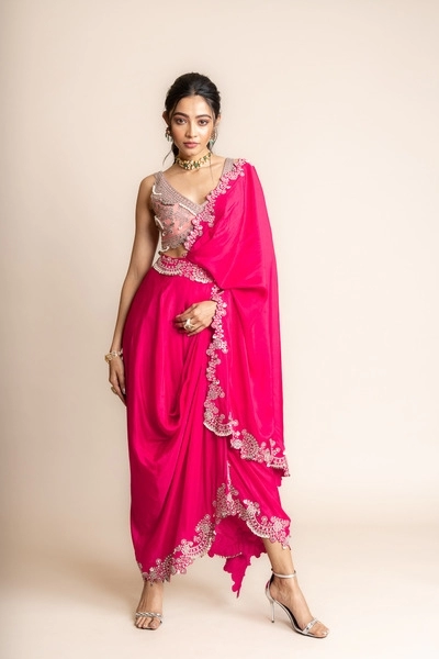Pre-draped sari set -old rose