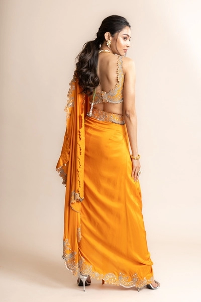 Pre-draped sari set
